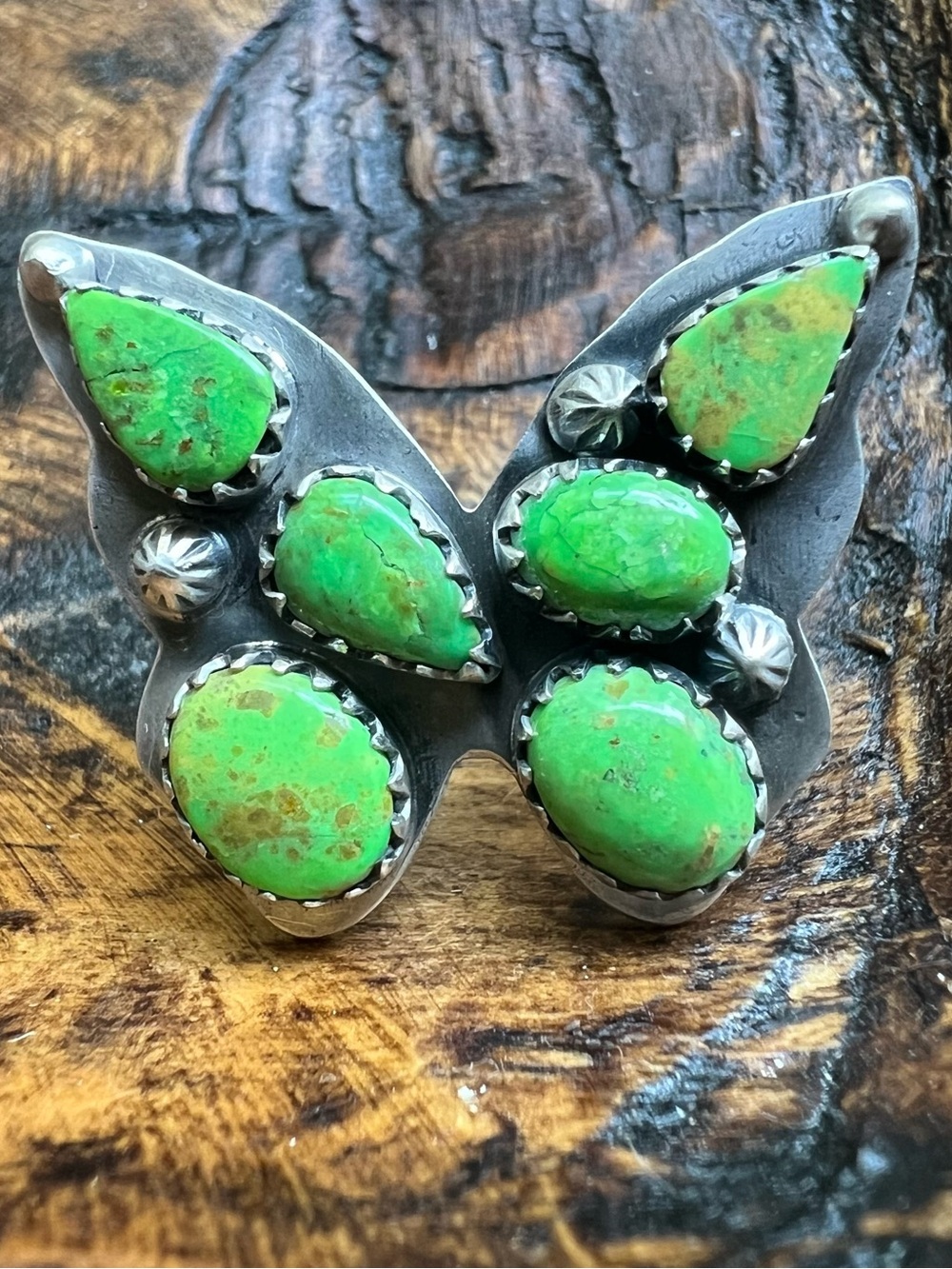 Sterling Silver Sonoran Gold Turquoise Butterfly Cluster Ring Size 8 Adjustable